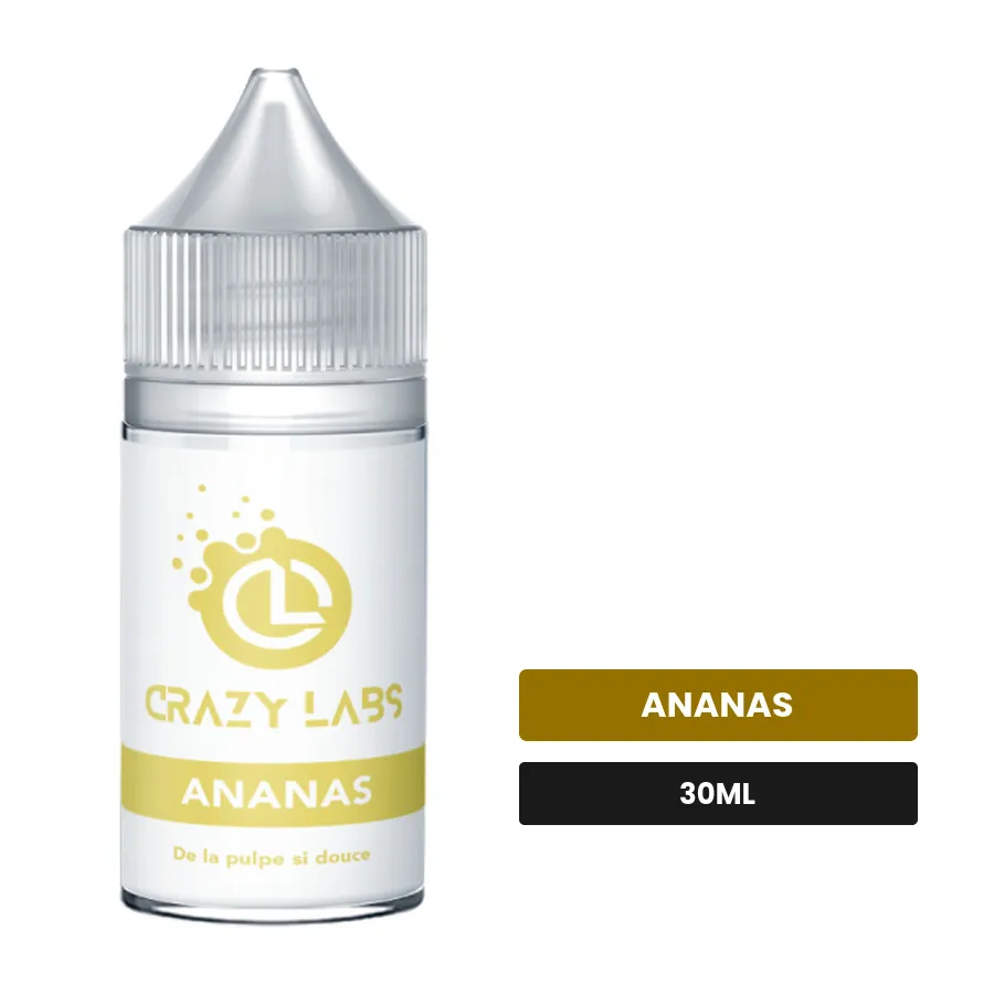 Arome concentre Ananas de Crazy Labs, 30 ml, saveur ananas, sans nicotine — arôme à diluer de nicotine.