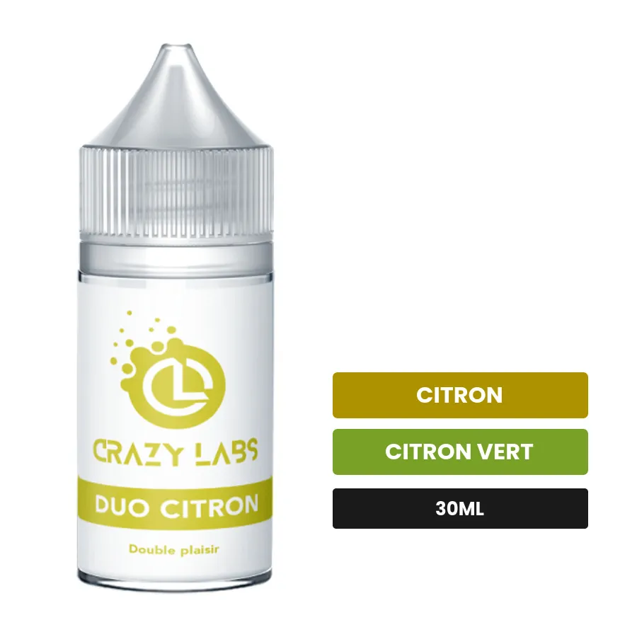 Arome concentre Duo Citron de Crazy Labs, 30 ml, saveurs citron et citron vert, sans nicotine — arôme à diluer de nicotine.