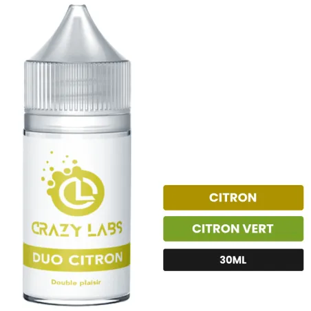 Arome concentre Duo Citron de Crazy Labs, 30 ml, saveurs citron et citron vert, sans nicotine — arôme à diluer de nicotine.