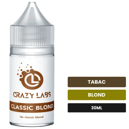 Arome concentre Classic Blond de Crazy Labs, 30 ml, saveurs tabac et blond, sans nicotine — arôme à diluer de nicotine.