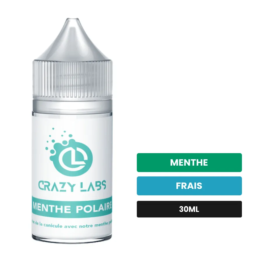 Arome concentre Menthe Polaire de Crazy Labs, 30 ml, saveurs menthe et frais, sans nicotine — arôme à diluer de nicotine.