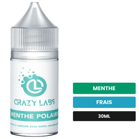 Arome concentre Menthe Polaire de Crazy Labs, 30 ml, saveurs menthe et frais, sans nicotine — arôme à diluer de nicotine.