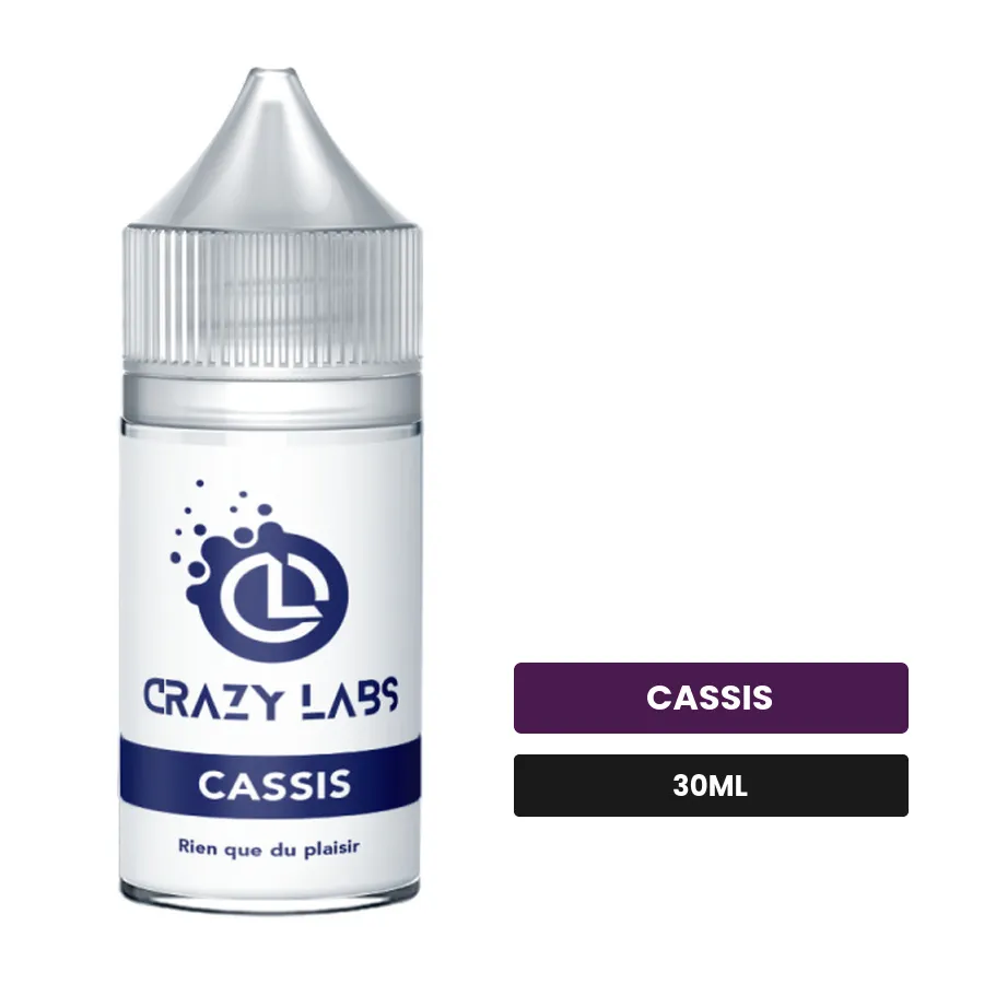 Arome concentre Cassis de Crazy Labs, 30 ml, saveur cassis, sans nicotine — arôme à diluer de nicotine.