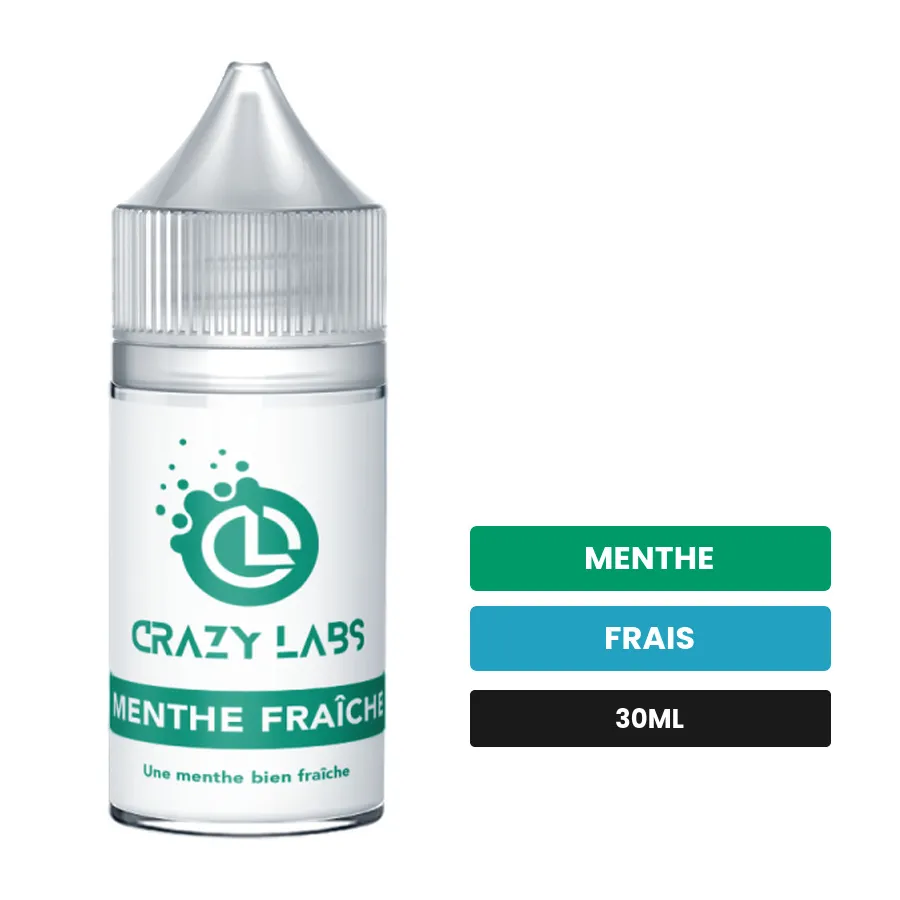 Arome concentre Menthe Fraîche de Crazy Labs, 30 ml, saveurs menthe et frais, sans nicotine — arôme à diluer de nicotine.