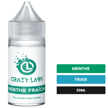 Arome concentre Menthe Fraîche de Crazy Labs, 30 ml, saveurs menthe et frais, sans nicotine — arôme à diluer de nicotine.