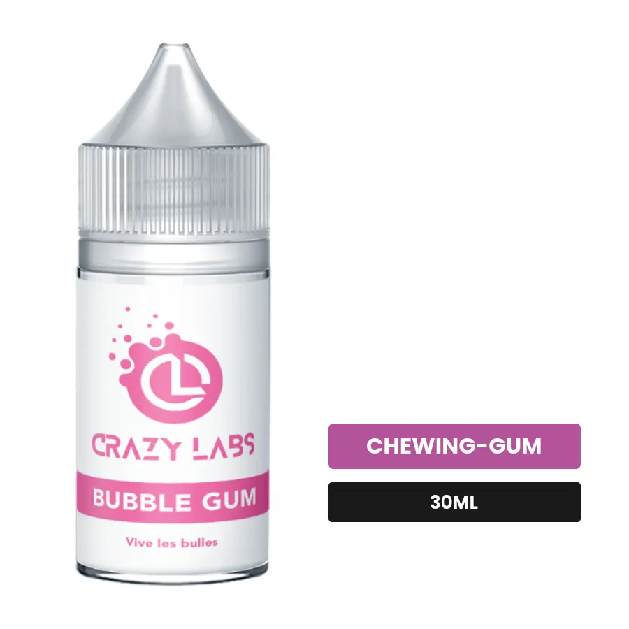 Arome concentre Bubble Gum de Crazy Labs, 30 ml, saveur chewing-gum, sans nicotine — arôme à diluer de nicotine.