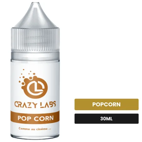 Arome concentre Pop Corn de Crazy Labs, 30 ml, saveur popcorn, sans nicotine — arôme à diluer de nicotine.