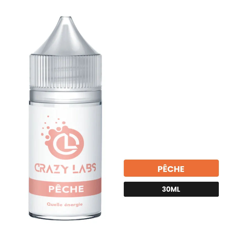 Arome concentre Pêche de Crazy Labs, 30 ml, saveur pêche, sans nicotine — arôme à diluer de nicotine.
