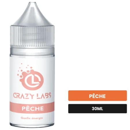 Arome concentre Pêche de Crazy Labs, 30 ml, saveur pêche, sans nicotine — arôme à diluer de nicotine.
