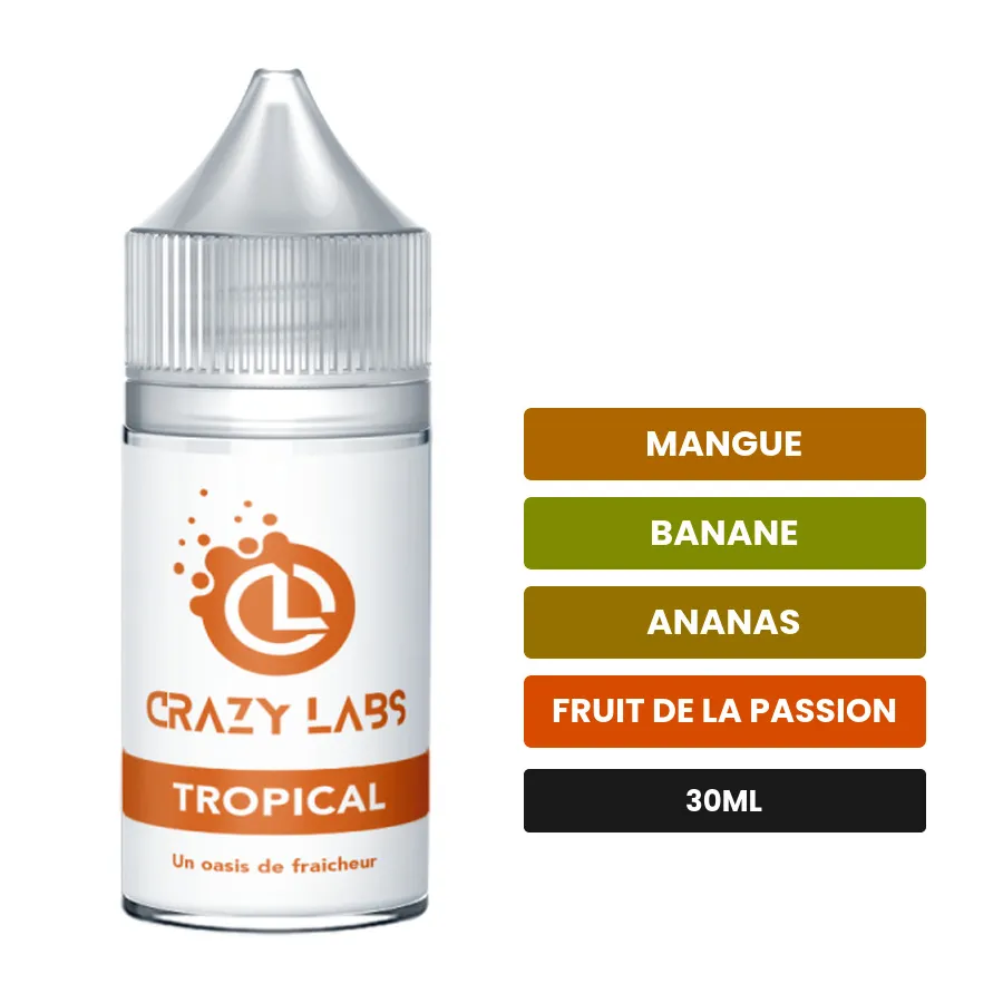 Arome concentre Tropical de Crazy Labs, 30 ml, saveurs mangue, banane, ananas et 2 autres, sans nicotine — arôme à diluer de.