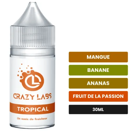 Arome concentre Tropical de Crazy Labs, 30 ml, saveurs mangue, banane, ananas et 2 autres, sans nicotine — arôme à diluer de.