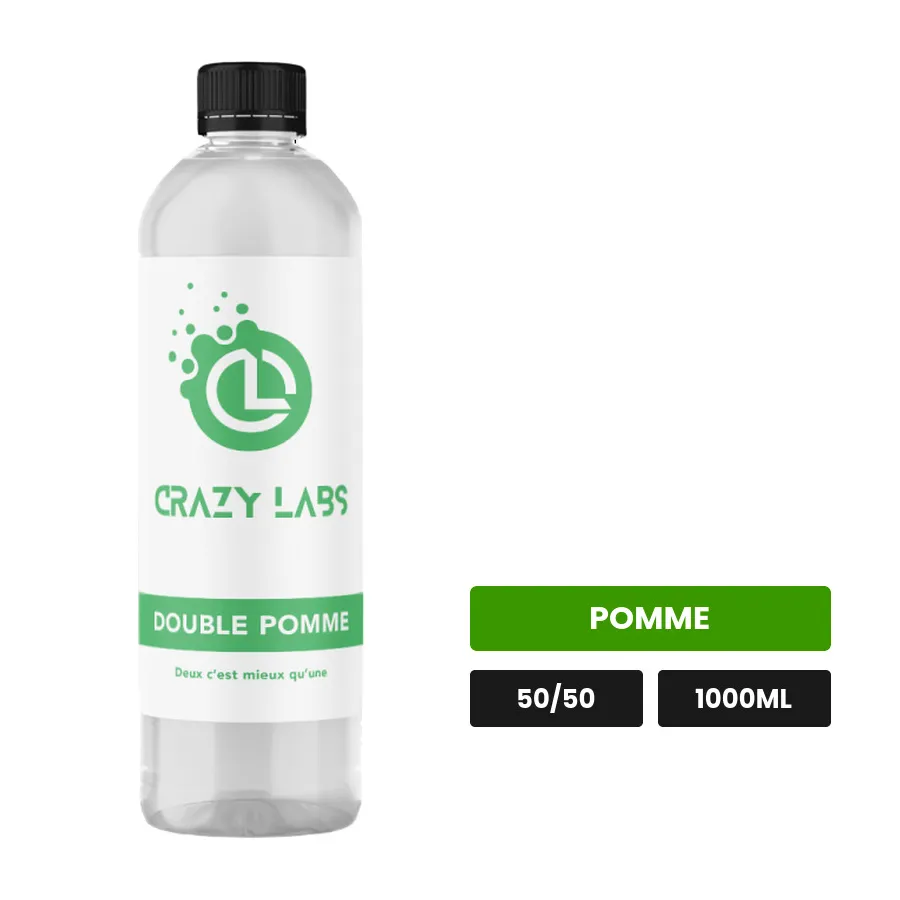 E-liquide Double Pomme de Crazy Labs, 1000 ml, saveur pomme, sans nicotine de nicotine.