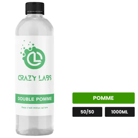 E-liquide Double Pomme de Crazy Labs, 1000 ml, saveur pomme, sans nicotine de nicotine.
