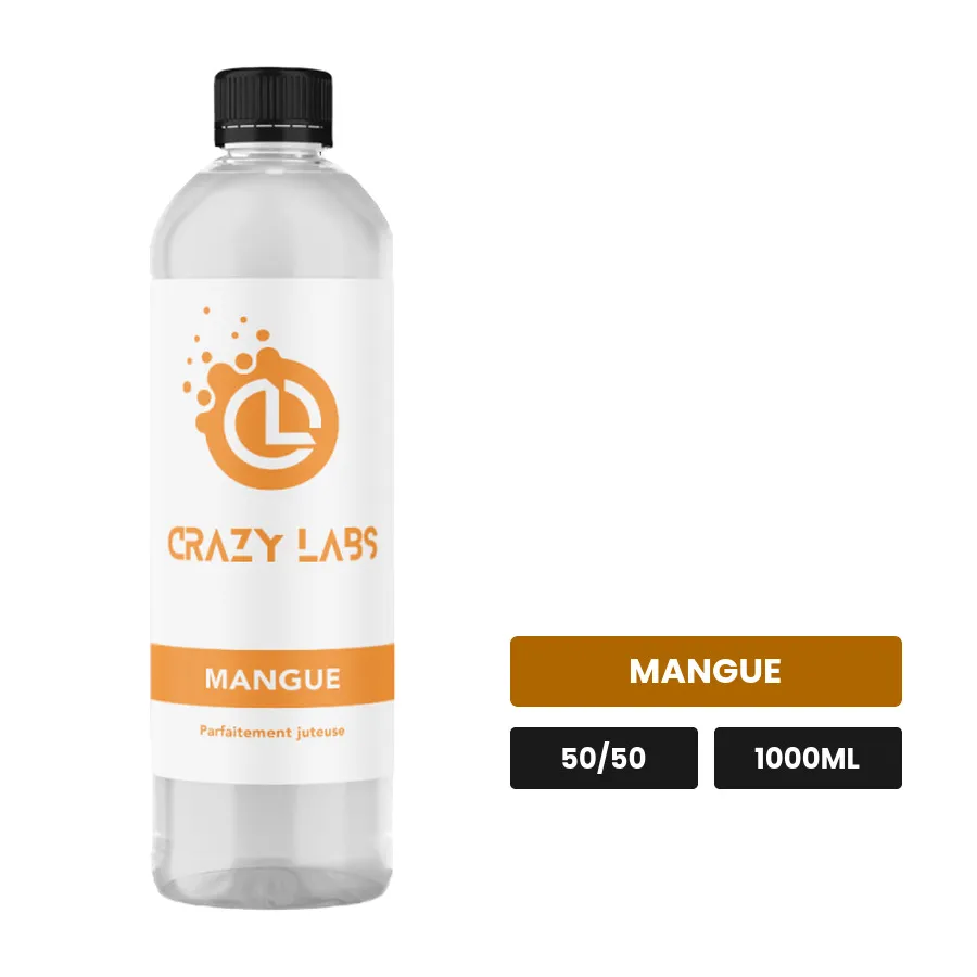 E-liquide Mangue de Crazy Labs, 1000 ml, saveur mangue, sans nicotine de nicotine.