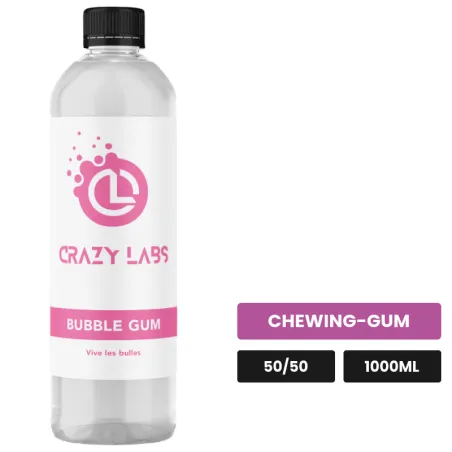 E-liquide Bubble Gum de Crazy Labs, 1000 ml, saveur chewing-gum, sans nicotine de nicotine.