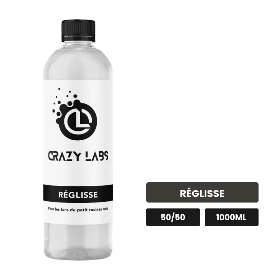 E-liquide Réglisse de Crazy Labs, 1000 ml, saveur réglisse, sans nicotine de nicotine.