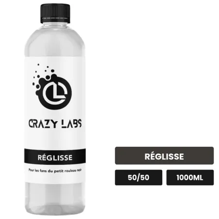 E-liquide Réglisse de Crazy Labs, 1000 ml, saveur réglisse, sans nicotine de nicotine.