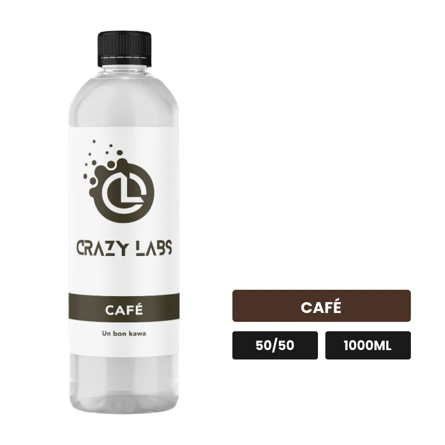 E-liquide Café de Crazy Labs, 1000 ml, saveur café, sans nicotine de nicotine.