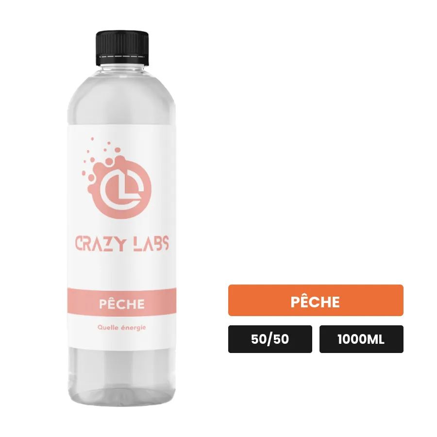 E-liquide Pêche de Crazy Labs, 1000 ml, saveur pêche, sans nicotine de nicotine.