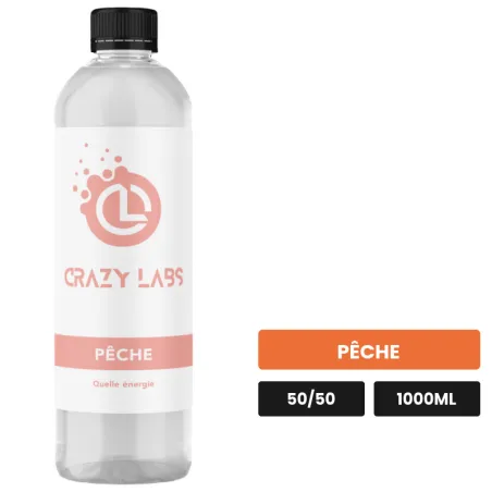 E-liquide Pêche de Crazy Labs, 1000 ml, saveur pêche, sans nicotine de nicotine.
