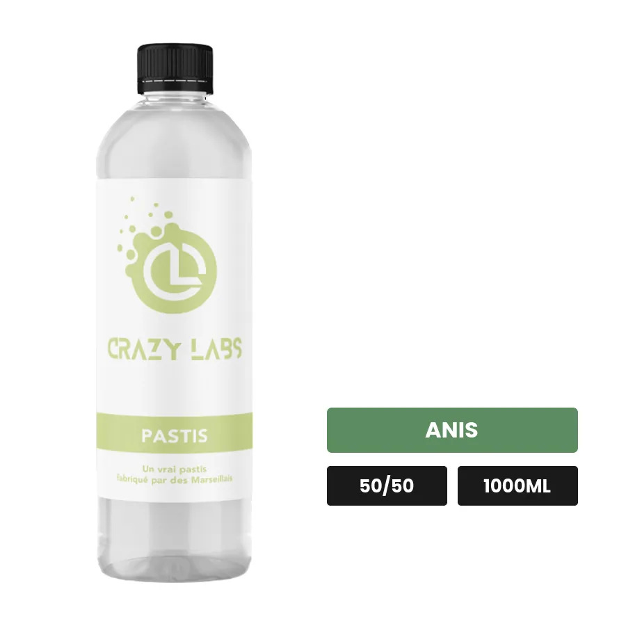 E-liquide Pastis de Crazy Labs, 1000 ml, saveur anis, sans nicotine de nicotine.