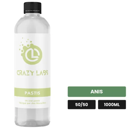 E-liquide Pastis de Crazy Labs, 1000 ml, saveur anis, sans nicotine de nicotine.