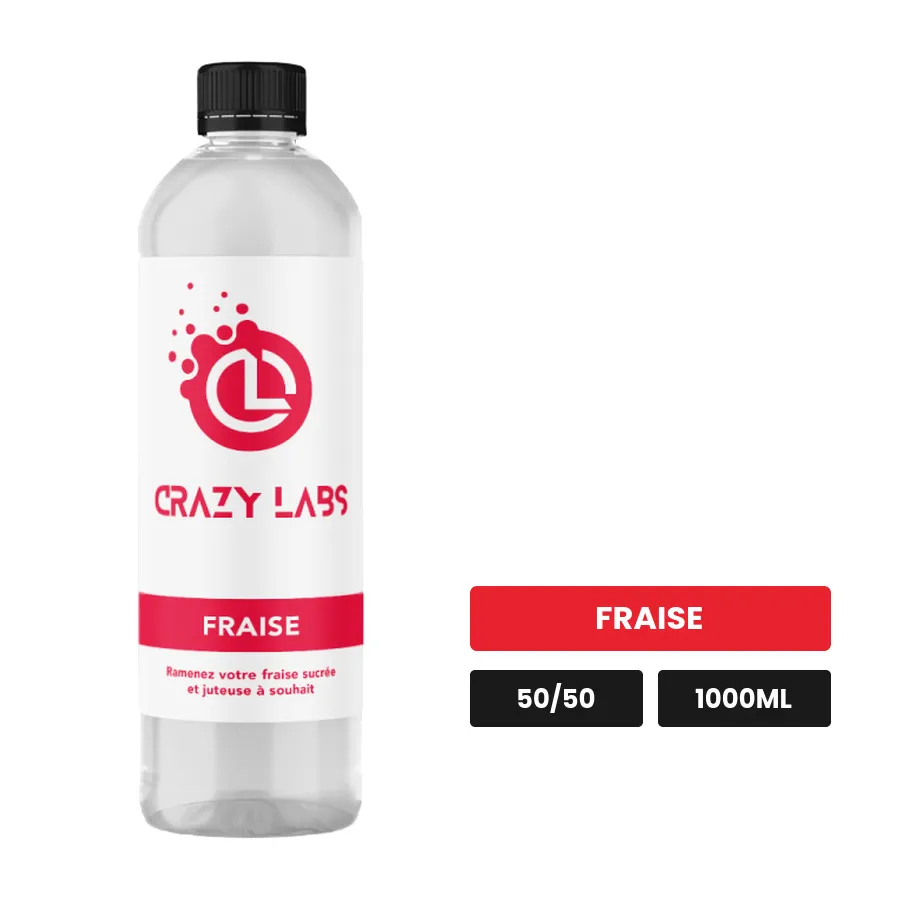 E-liquide Fraise de Crazy Labs, 1000 ml, saveur fraise, sans nicotine de nicotine.