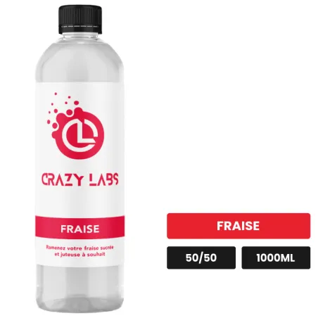 E-liquide Fraise de Crazy Labs, 1000 ml, saveur fraise, sans nicotine de nicotine.