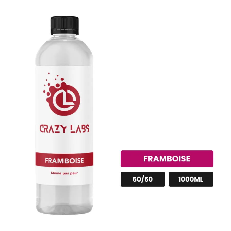 E-liquide Framboise de Crazy Labs, 1000 ml, saveur framboise, sans nicotine de nicotine.
