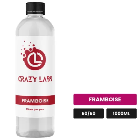 E-liquide Framboise de Crazy Labs, 1000 ml, saveur framboise, sans nicotine de nicotine.