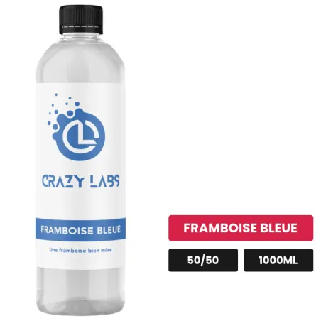 E-liquide Framboise Bleue de Crazy Labs, 1000 ml, saveur framboise bleue, sans nicotine de nicotine.