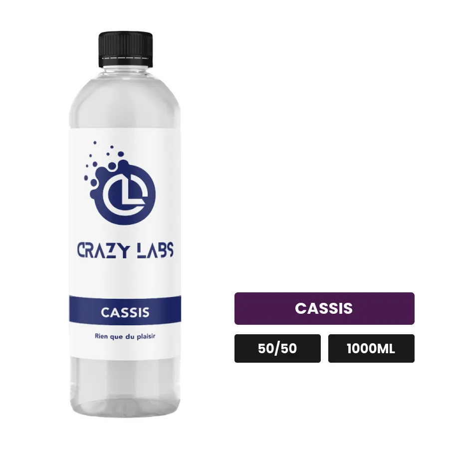 E-liquide Cassis de Crazy Labs, 1000 ml, saveur cassis, sans nicotine de nicotine.
