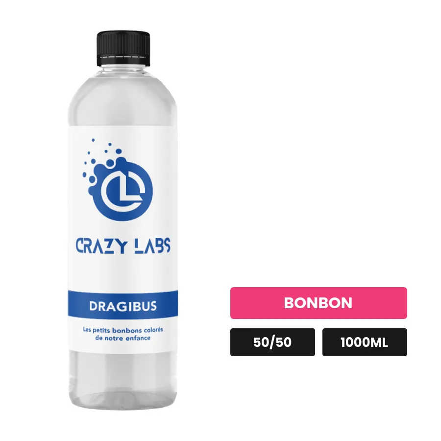 E-liquide Dragibus de Crazy Labs, 1000 ml, saveur bonbon, sans nicotine de nicotine.