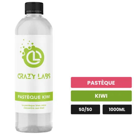 E-liquide Pastèque Kiwi de Crazy Labs, 1000 ml, saveurs pastèque et kiwi, sans nicotine de nicotine.