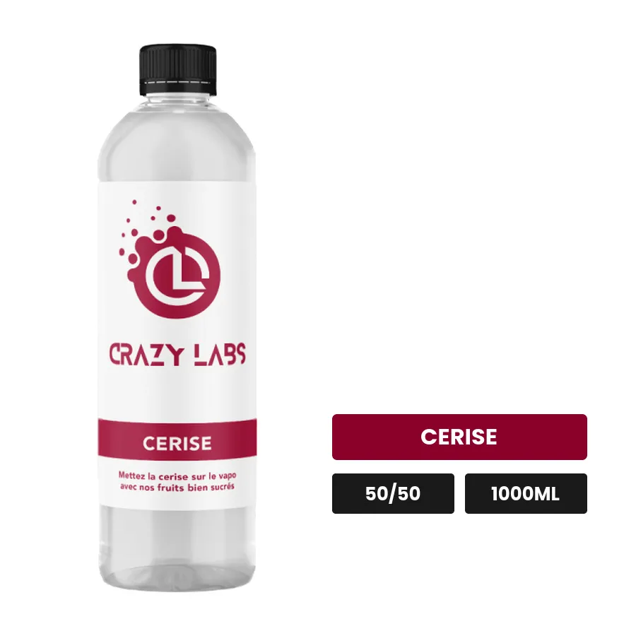 E-liquide Cerise de Crazy Labs, 1000 ml, saveur cerise, sans nicotine de nicotine.