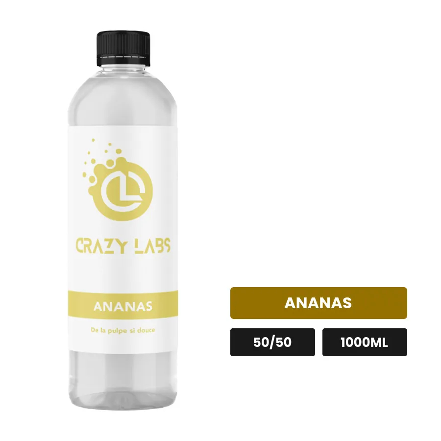 E-liquide Ananas de Crazy Labs, 1000 ml, saveur ananas, sans nicotine de nicotine.