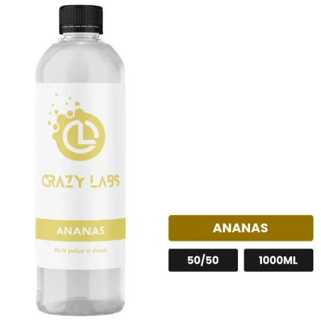E-liquide Ananas de Crazy Labs, 1000 ml, saveur ananas, sans nicotine de nicotine.