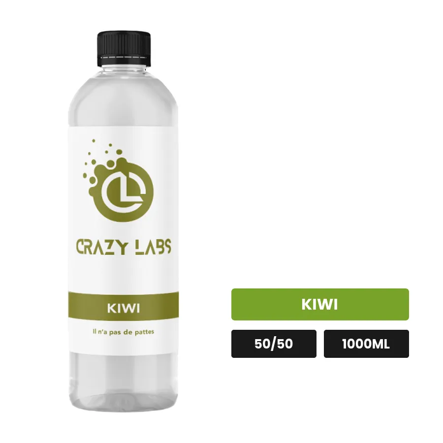 E-liquide Kiwi de Crazy Labs, 1000 ml, saveur kiwi, sans nicotine de nicotine.