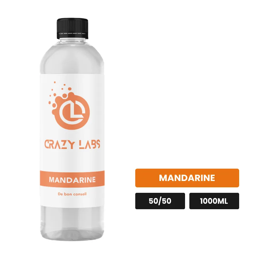 E-liquide Mandarine de Crazy Labs, 1000 ml, saveur mandarine, sans nicotine de nicotine.