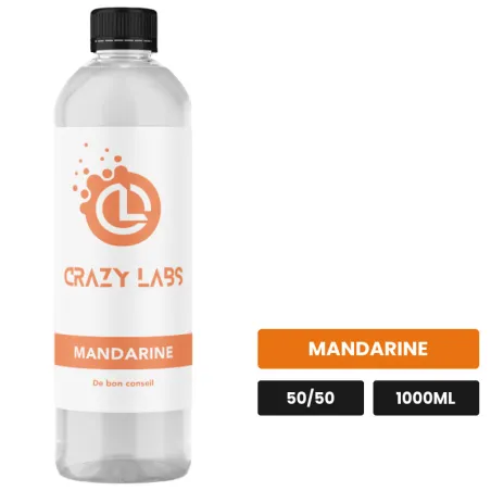E-liquide Mandarine de Crazy Labs, 1000 ml, saveur mandarine, sans nicotine de nicotine.