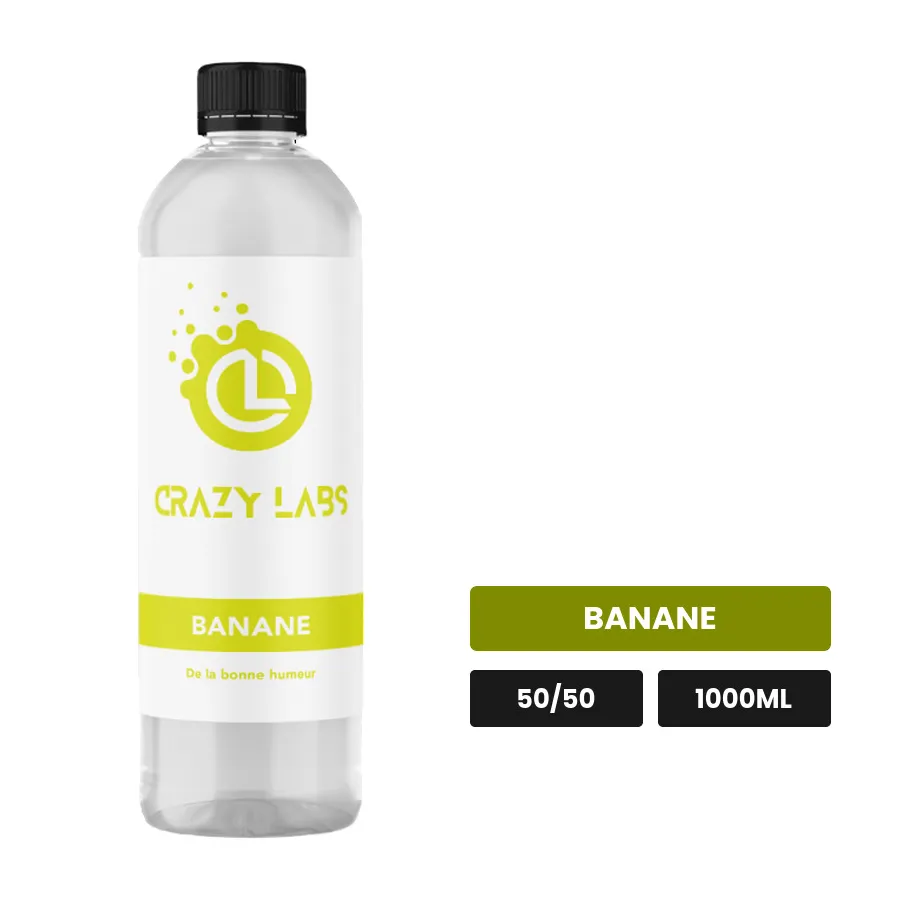 E-liquide Banane de Crazy Labs, 1000 ml, saveur banane, sans nicotine de nicotine.