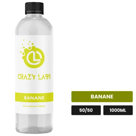 E-liquide Banane de Crazy Labs, 1000 ml, saveur banane, sans nicotine de nicotine.