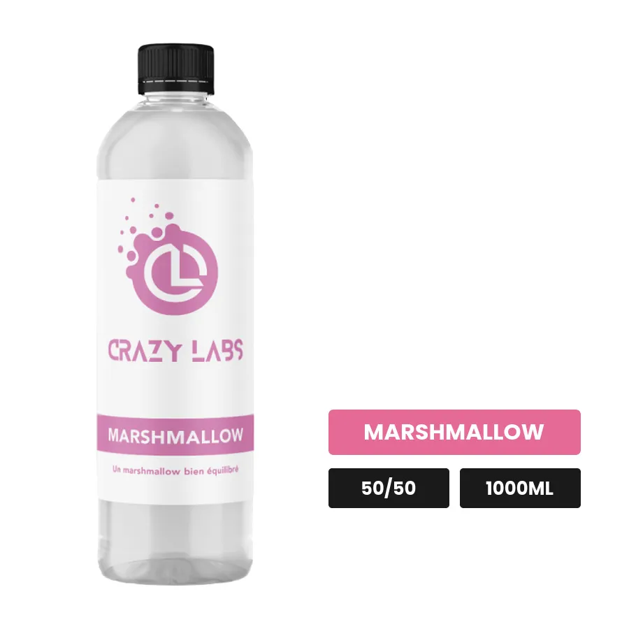 E-liquide Marshmallow de Crazy Labs, 1000 ml, saveur marshmallow, sans nicotine de nicotine.