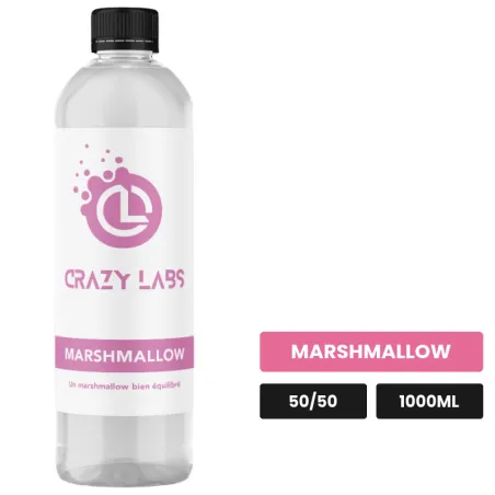 E-liquide Marshmallow de Crazy Labs, 1000 ml, saveur marshmallow, sans nicotine de nicotine.