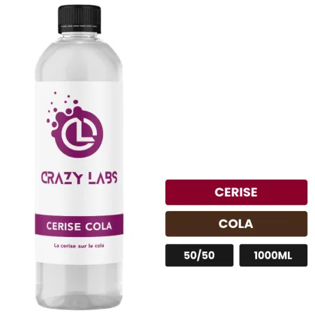 E-liquide Cerise Cola de Crazy Labs, 1000 ml, saveurs cerise et cola, sans nicotine de nicotine.