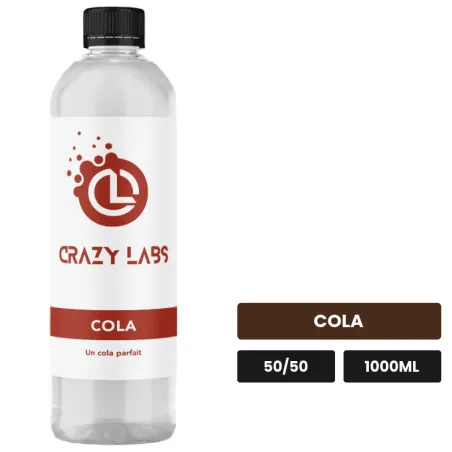 E-liquide Cola de Crazy Labs, 1000 ml, saveur cola, sans nicotine de nicotine.