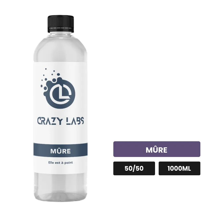 E-liquide Mûre de Crazy Labs, 1000 ml, saveur mûre, sans nicotine de nicotine.
