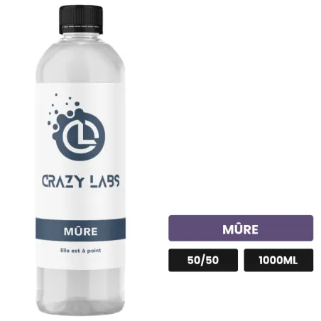 E-liquide Mûre de Crazy Labs, 1000 ml, saveur mûre, sans nicotine de nicotine.