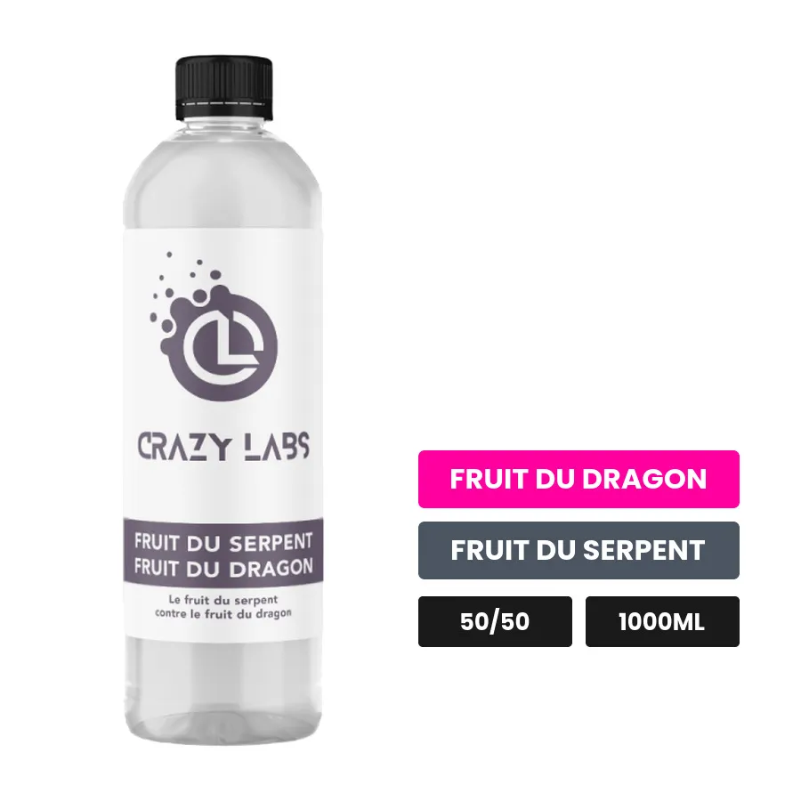 E-liquide Fruit du Serpent Fruit du Dragon de Crazy Labs, 1000 ml, saveurs fruit du dragon et fruit du serpent, sans.
