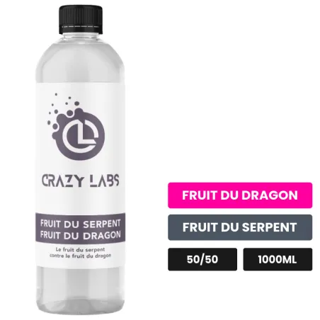 E-liquide Fruit du Serpent Fruit du Dragon de Crazy Labs, 1000 ml, saveurs fruit du dragon et fruit du serpent, sans.
